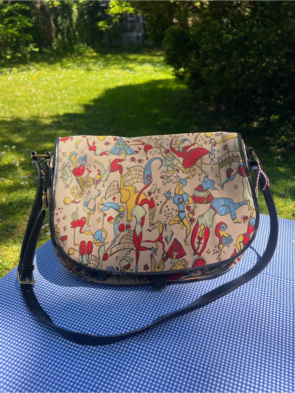 Piero Guidi Beige Canvas Magic Circus Shoulder Bag